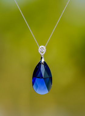 忆奴娇迦蓝纯银饰品蓝色天使泪水晶项链优雅水滴锁骨链女颈链精致