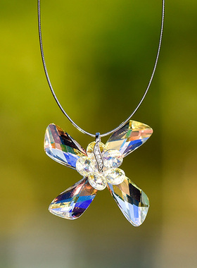 纯银饰品水晶花朵韩国吊坠锁骨链