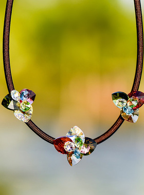 纯银饰品水晶花朵吊坠锁骨链