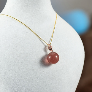 清仓天然红草莓晶吊坠水滴项链简约锁骨链气质颈链纯银配饰112504