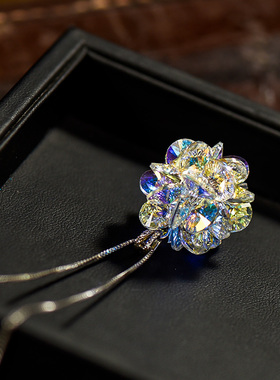 忆奴娇水晶花球吊坠项链锁骨链