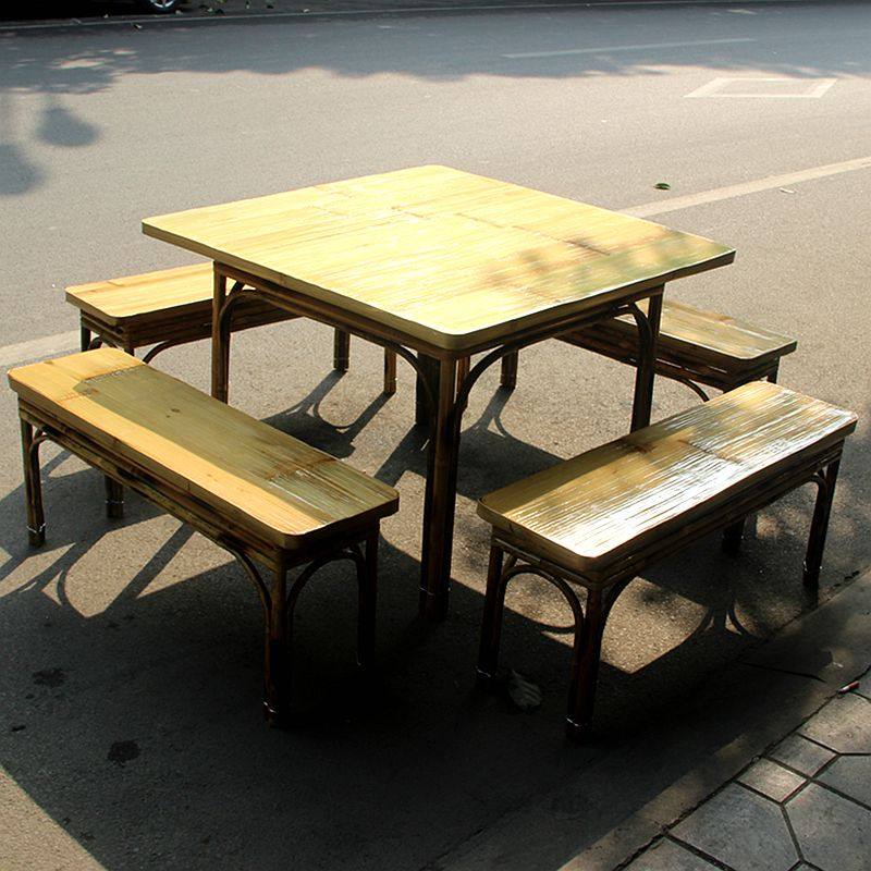 竹制长方形竹家具合田园乡村庭院餐厅竹桌椅组合简约餐厅饭桌条凳