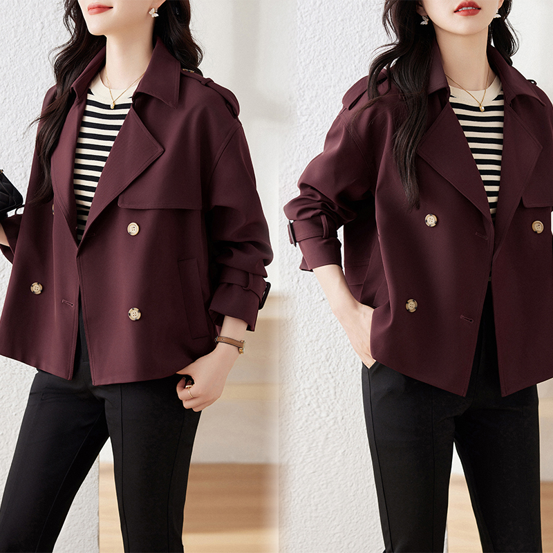 现货安哥拉红短款风衣外套2024年秋季新款高品质宽松洋气外套