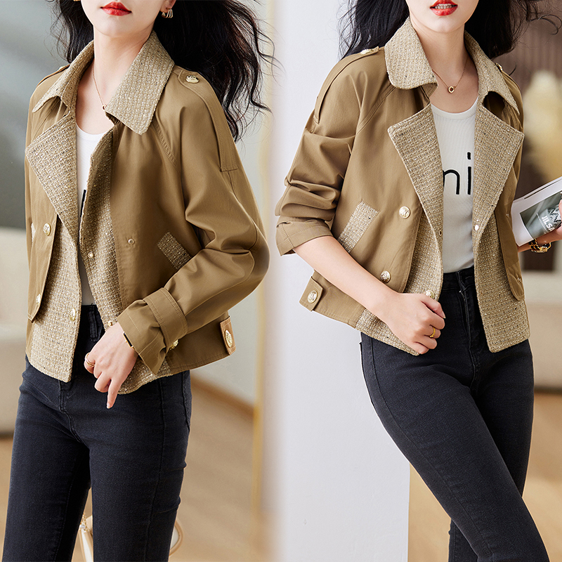 现货安哥拉红短款风衣外套女2024年新款宽松休闲洋气外套女