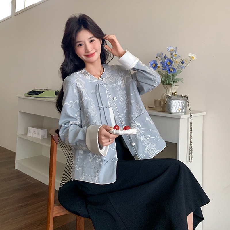 档口现货！定制高端刺绣面料新中式风外套短款159-748P165K248,女装短外套,浙宝159
