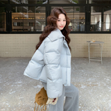 新款现货~蓝色泡芙针织领拼接90白鸭绒羽绒服159-555P305K458，女装羽绒服，浙宝159