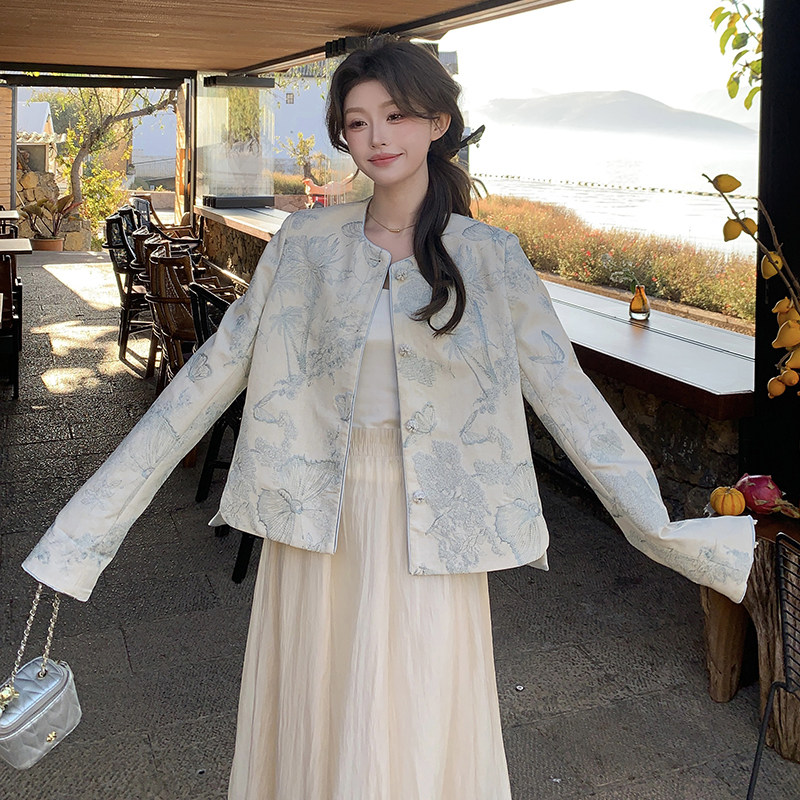 新中式国风提花短外套女2025春季新款气质清冷感小个子超好看上衣，女装短外套，浙宝159