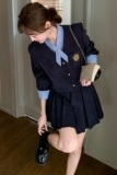 时尚套装jk学院风秋冬海军领小香风ol短款显瘦短裙气质长袖洋气，女装套装/套裙，浙宝159