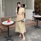 主推新款现货！度假风黄色收腰气质显瘦连衣裙159-789P135K198，女装连衣裙，浙宝159