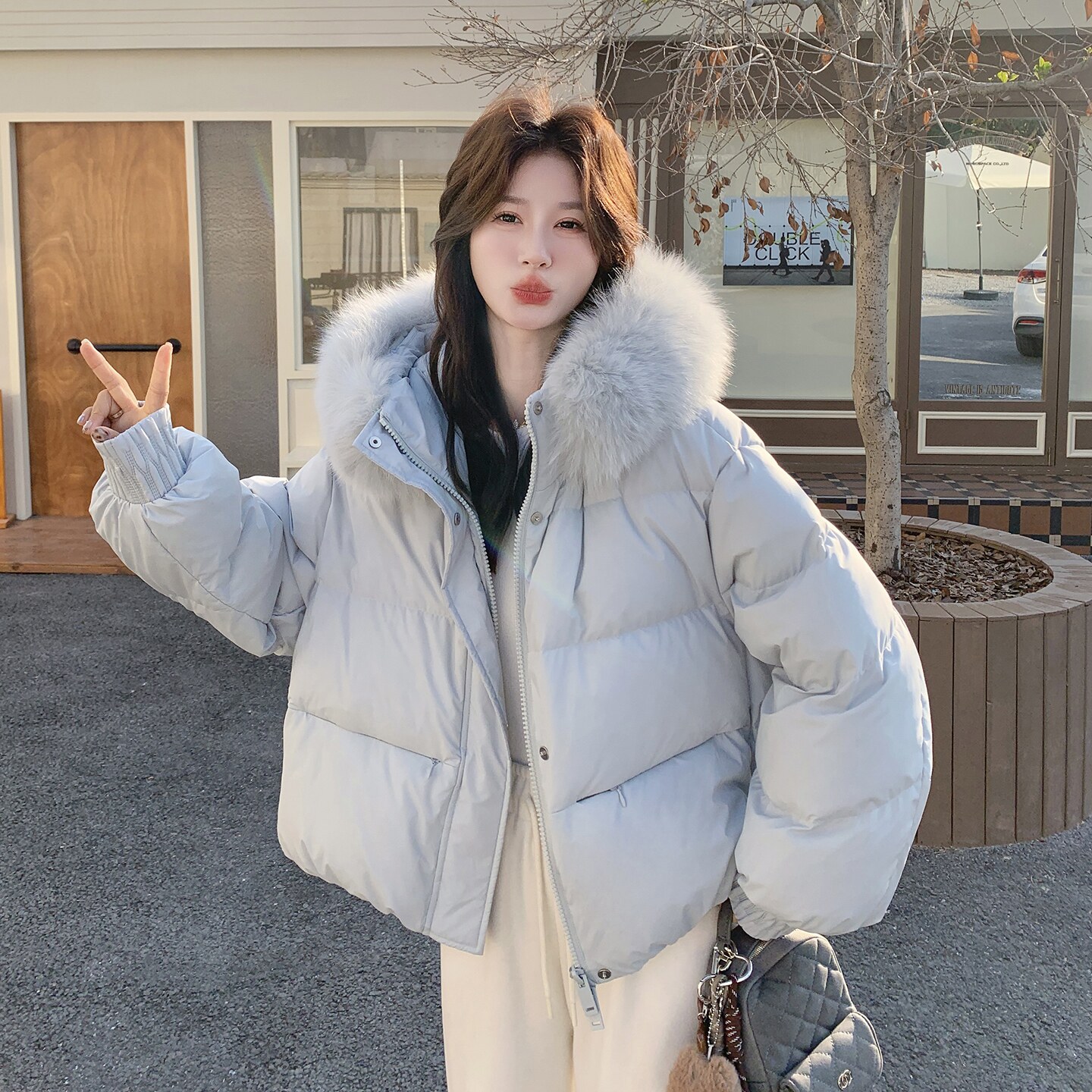 新款！蓝色大毛领90白鸭绒羽绒服外套159-567P305K458，女装羽绒服，浙宝159