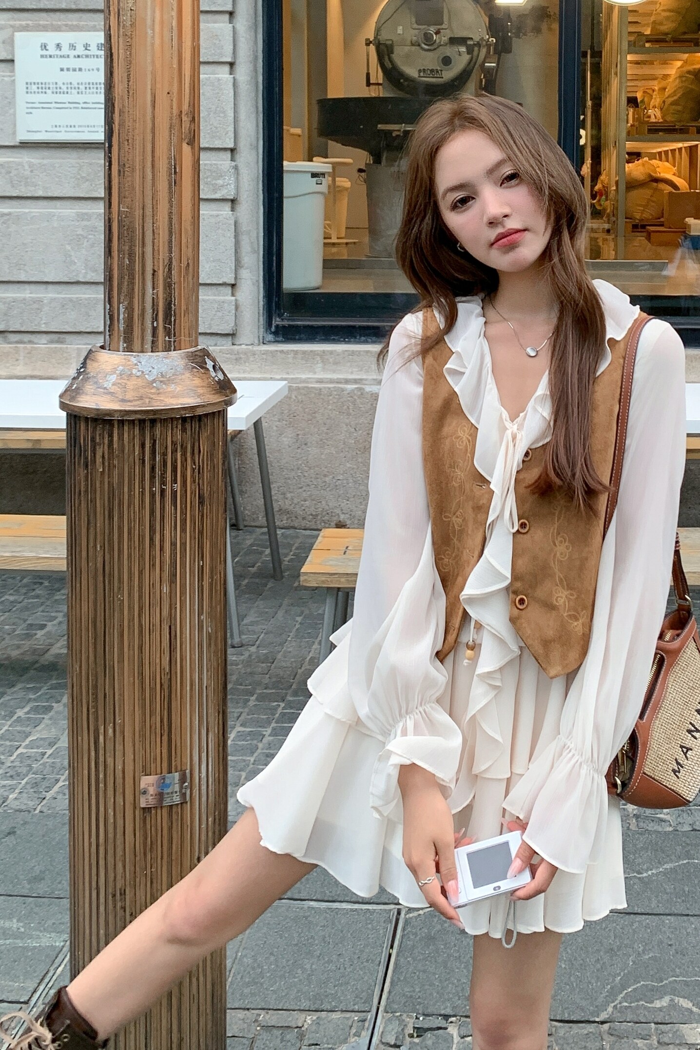 现货新款法式木耳边连衣裙+马甲套装女两件套159-516P155K228,女装套装/套裙,浙宝159