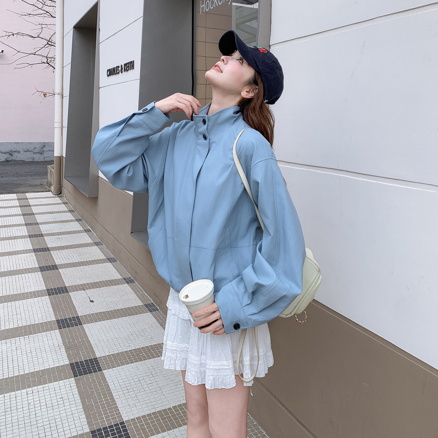 新款！韩版宽松春装蓝色皮衣外套159-2612P165K268,女装短外套,浙宝159