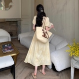 主推新款现货！度假风黄色收腰气质显瘦连衣裙159-789P135K198，女装连衣裙，浙宝159