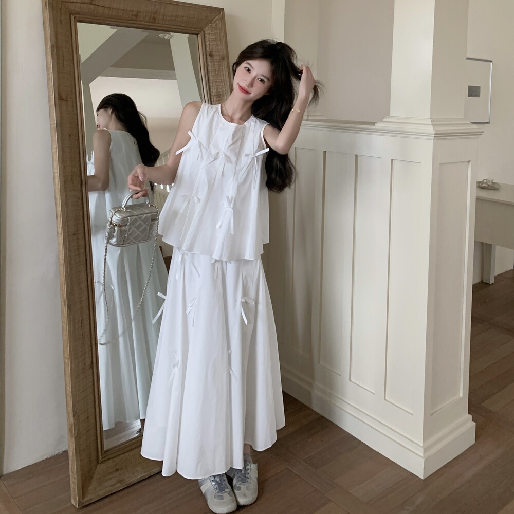 现货新款纯棉蝴蝶结上衣+半身裙两件套装女159-755P175K258,女装套装/套裙,浙宝159