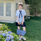 学院风条纹衬衫套装裙女2025夏季新款高腰显瘦百褶半身裙两件套，商品下架区，浙宝159