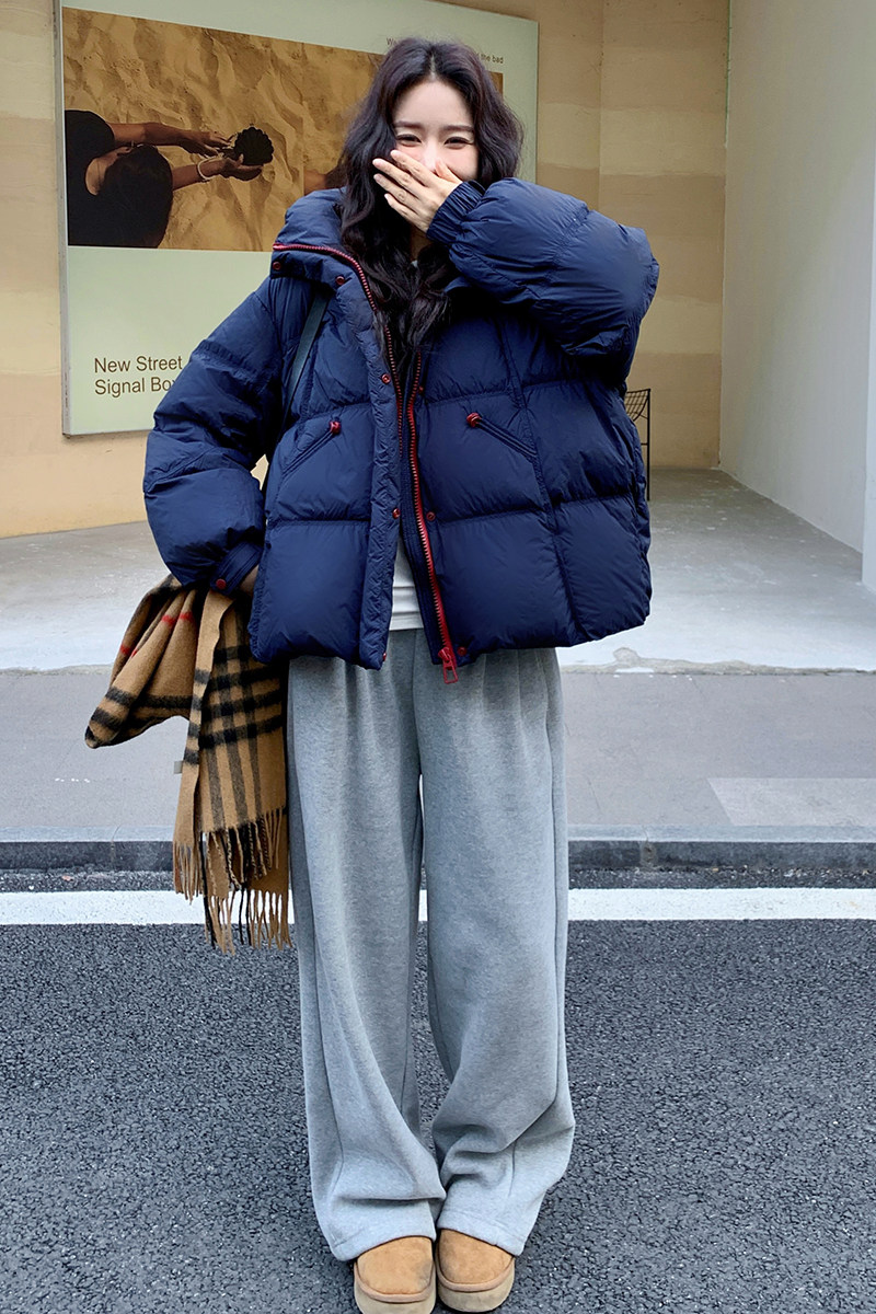 新款!藏青色加厚韩版宽松90白鸭绒羽绒服外套159-732P295K438,女装羽绒服,浙宝159