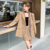 卡其色西装套装女秋季2025新款韩版宽松气质休闲小个子短裙两件套，女装套装/套裙，浙宝159