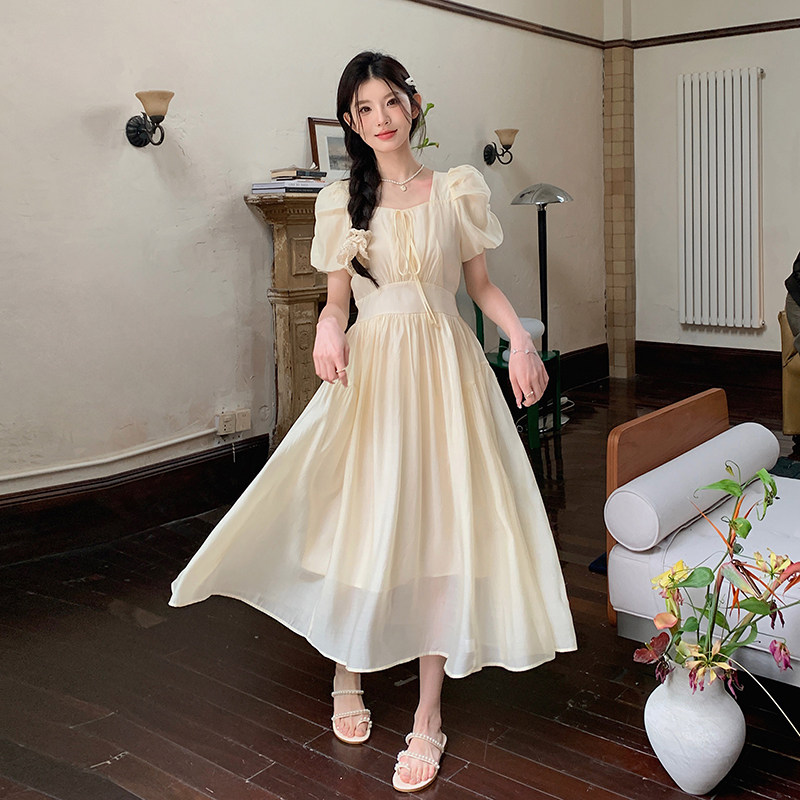 现货！法式夏装甜美天丝杏色修身连衣裙159-0936P120K178,女装连衣裙,浙宝159