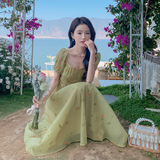 现货！法式绿色仙女连衣裙泡泡袖刺绣裙子159-8908P115K168，女装连衣裙，浙宝159