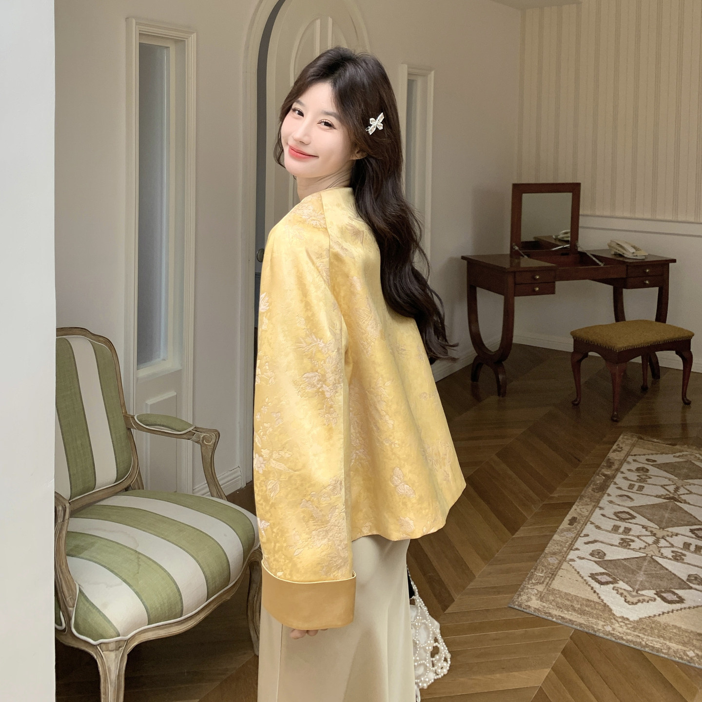 新款！现货提花黄色风新中式外套159-2610P155K248,女装短外套,浙宝159