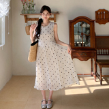 现货法式波点连衣裙无袖亚麻植绒不规则裙159-777P125K188，女装连衣裙，浙宝159