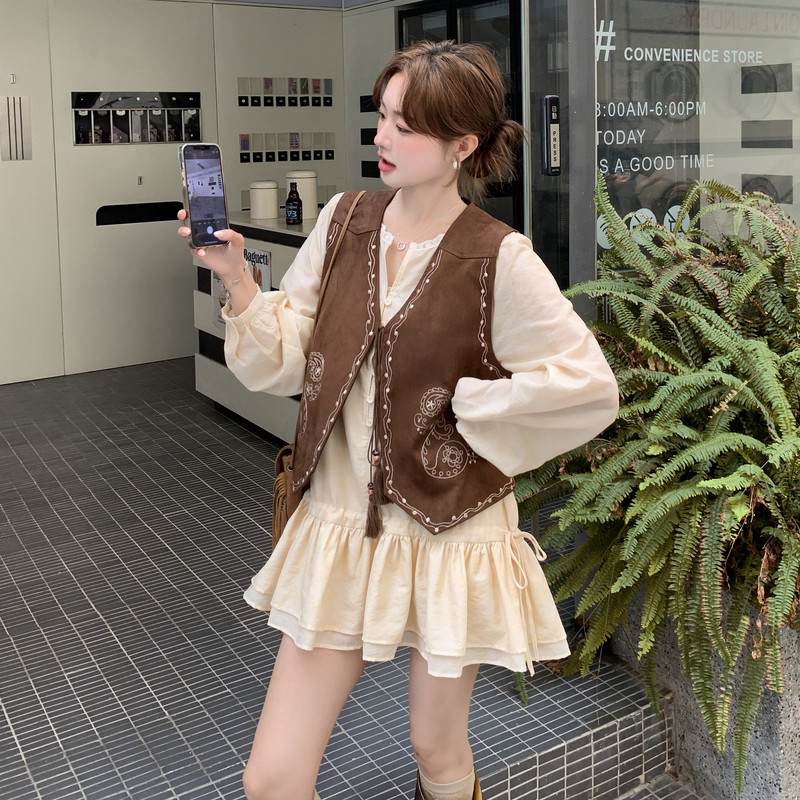 新款！美拉德短款连衣裙+麂皮绒马甲两件套装159-534P185K278,女装套装/套裙,浙宝159
