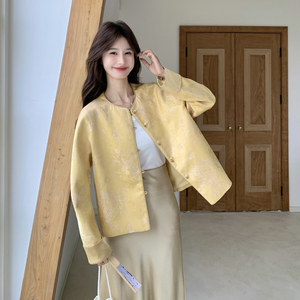 新款！现货提花黄色风新中式外套159-2610P155K248图片