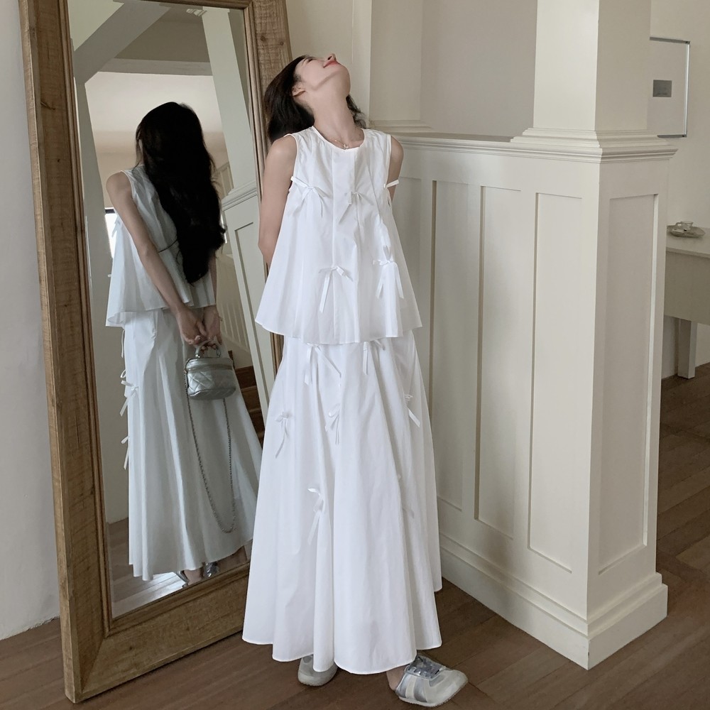 现货新款纯棉蝴蝶结上衣+半身裙两件套装女159-755P175K258，女装套装/套裙，浙宝159