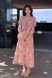 2025新款春季法式浪漫度假风粉色碎花连衣裙时尚甜美清新长袖裙子，女装连衣裙，浙宝159