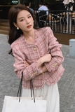 法式粉色短款小香风外套女春秋款2025新款气质高级感炸街宽松上衣，女装短外套，浙宝159