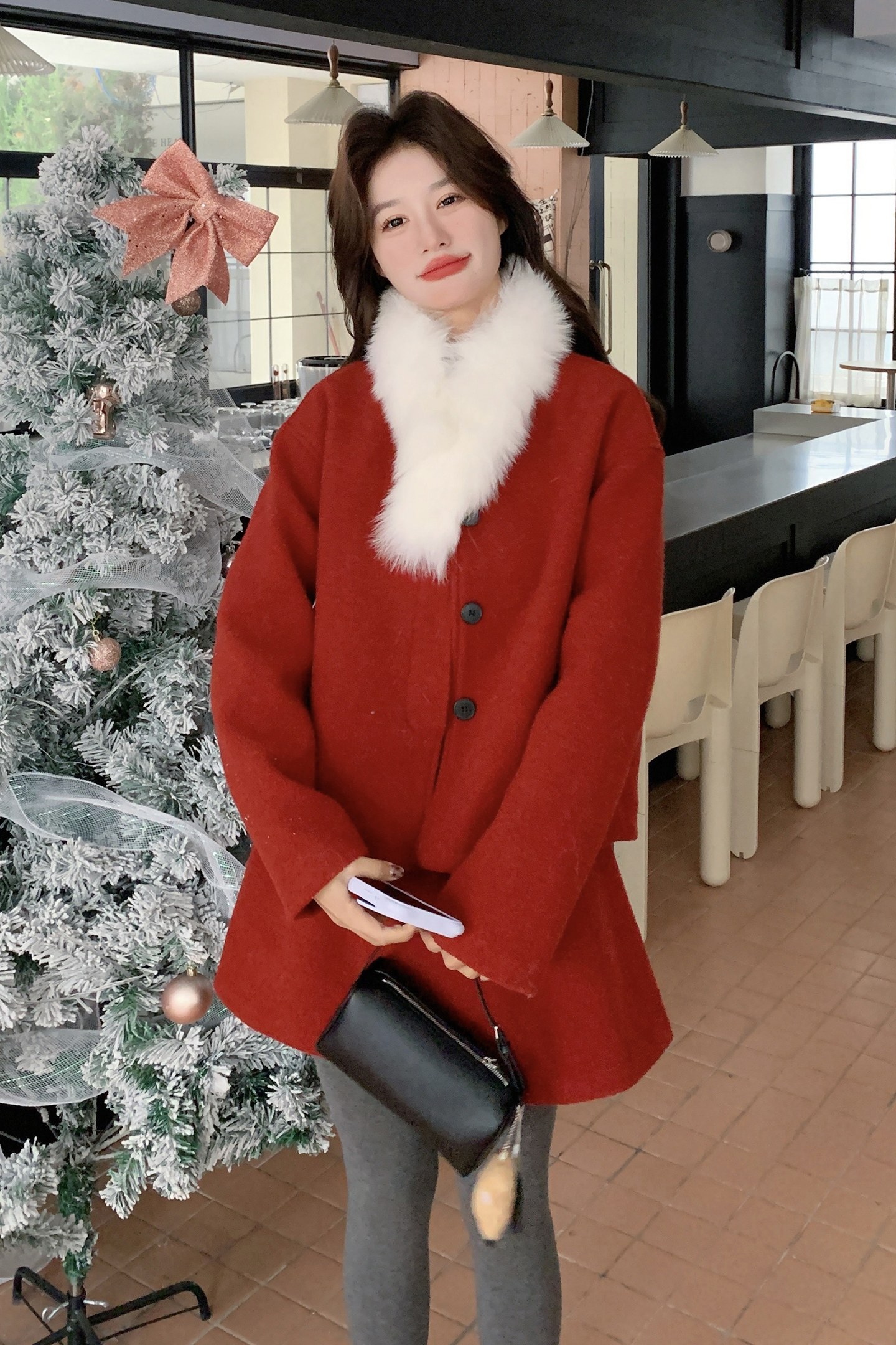 新款！红色毛呢羽绒服两件套配毛领套装159-566P285K428,女装套装/套裙,浙宝159