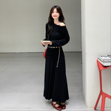 新款！黑色针织衫两件套装配腰带159-533P165K248，女装套装/套裙，浙宝159