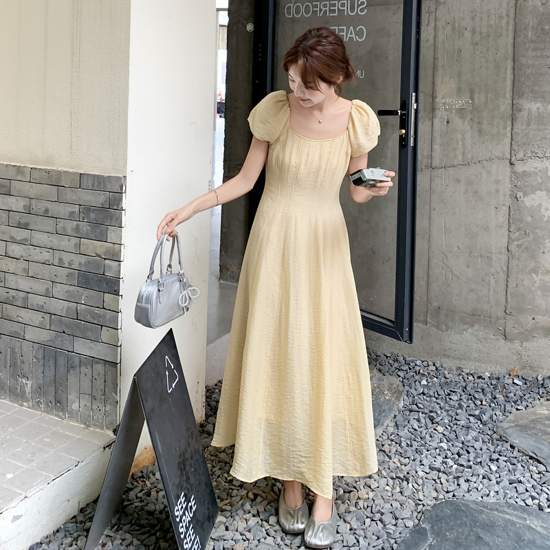 现货！奶黄色修身公主法式连衣裙159-504P135K198,女装连衣裙,浙宝159