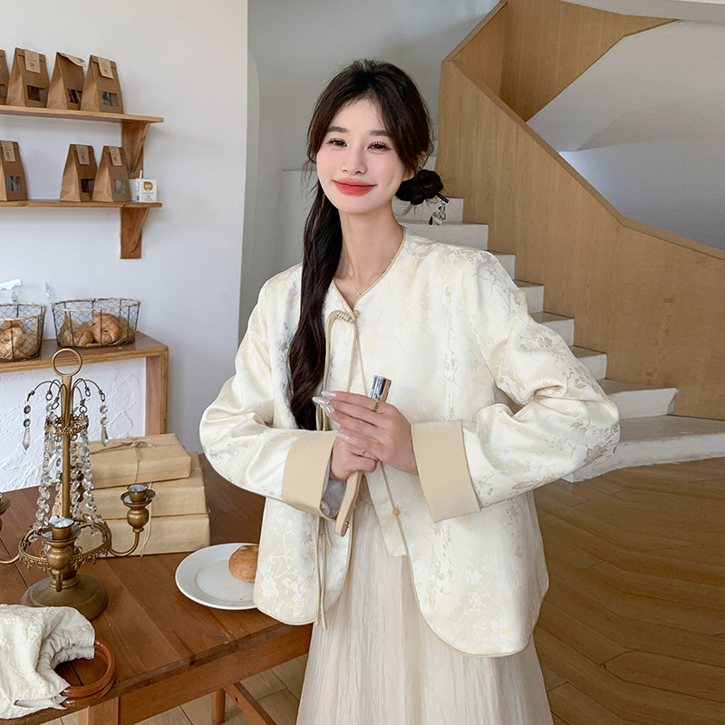 现货!新中式盘扣风外套女米白色159-0912P140K198,女装短外套,浙宝159
