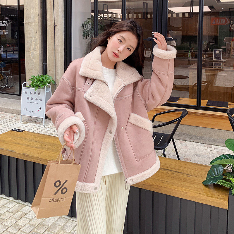26号出货！  麂皮绒机车服皮毛一体羊羔毛外套女159-8961P195K278图片