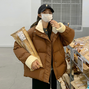 现货 90白鸭绒咖色羽绒服短款宽松159-833P260K398，女装羽绒服，浙宝159