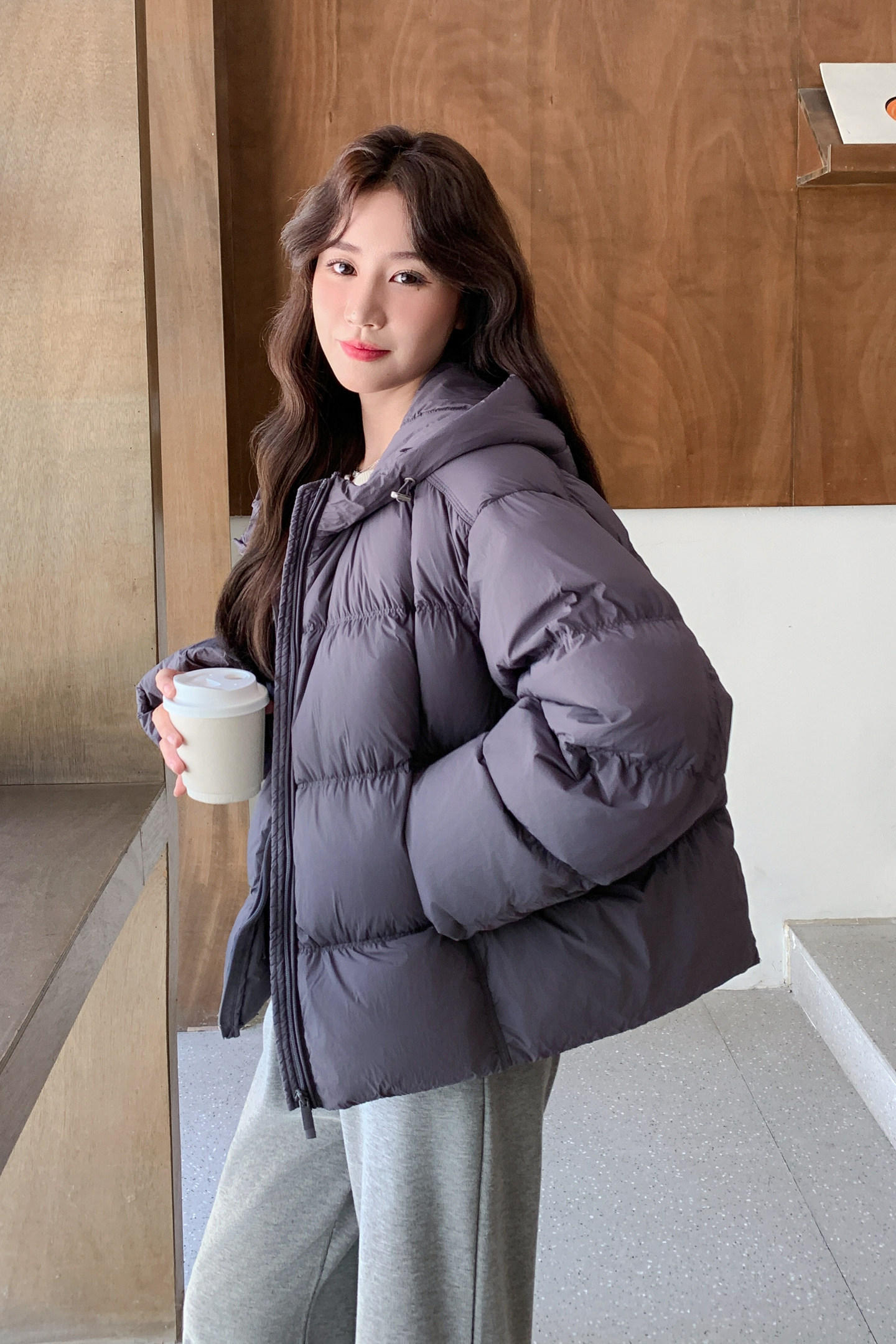 新款！紫色加厚90白鸭绒羽绒服宽松短款外套159-521P305K458,女装羽绒服,浙宝159