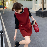 新款现货！过年红色洋气针织衫亮片毛呢裙套装159-737P155K228，女装套装/套裙，浙宝159