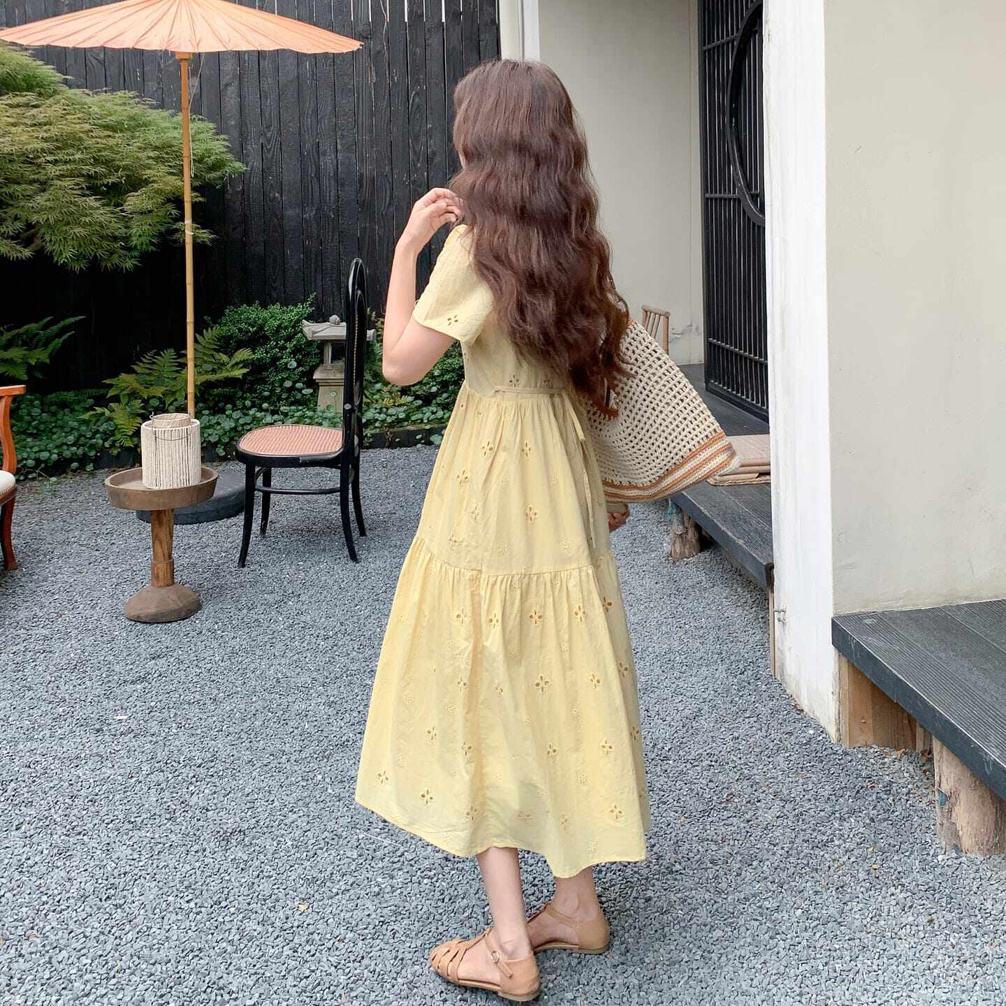 现货新款！韩版纯棉黄色长款连衣裙159-794P125K188,女装连衣裙,浙宝159