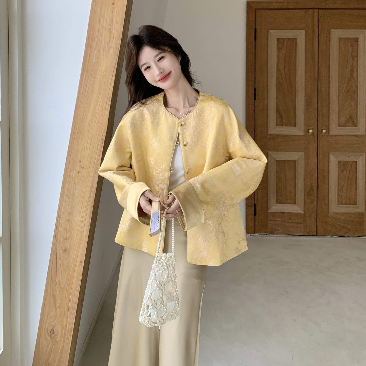新款！现货提花黄色风新中式外套159-2610P155K248,女装短外套,浙宝159