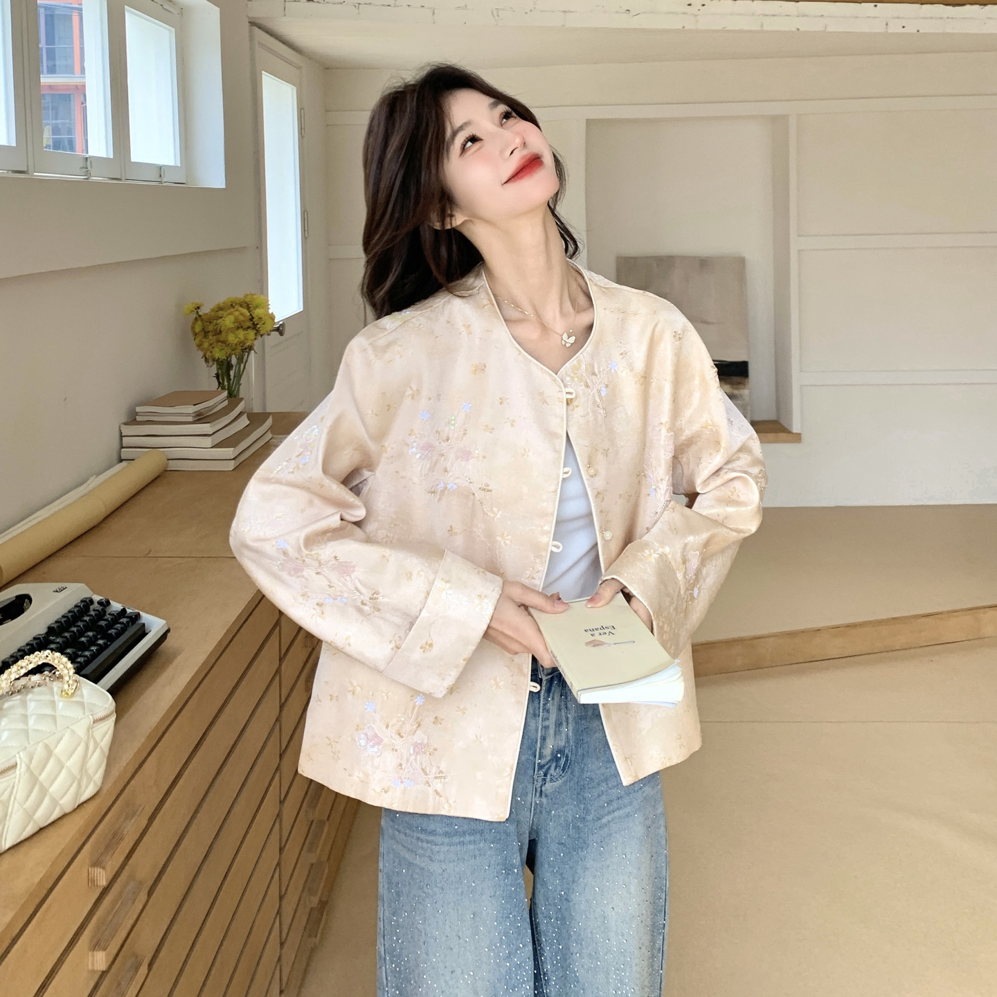 新款！钉珠刺绣工艺高品质新中式风外套159-2609P205K358，女装短外套，浙宝159