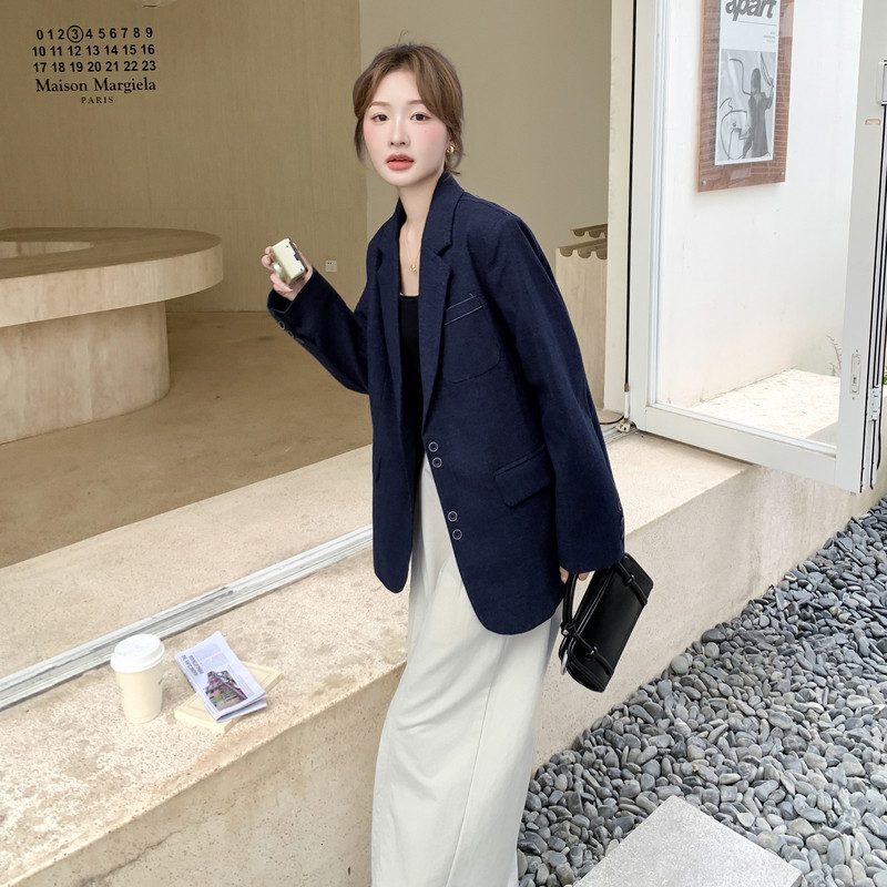 现货！韩版宽松垫肩藏青色西装外套159-511P145K218,女装西装,浙宝159