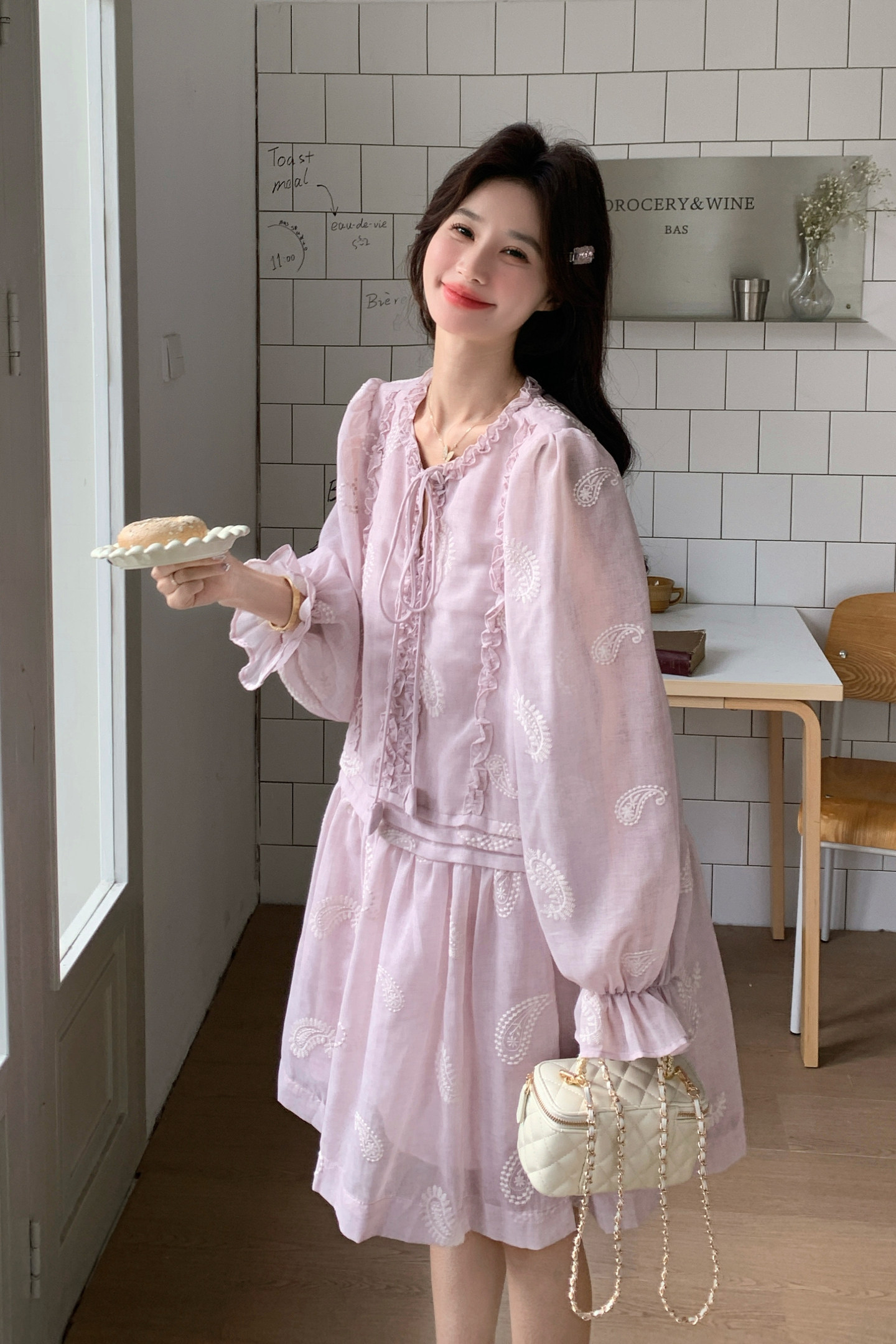 新款！度假风中长款泡泡袖法式连衣裙159-2608P145K238,女装连衣裙,浙宝159