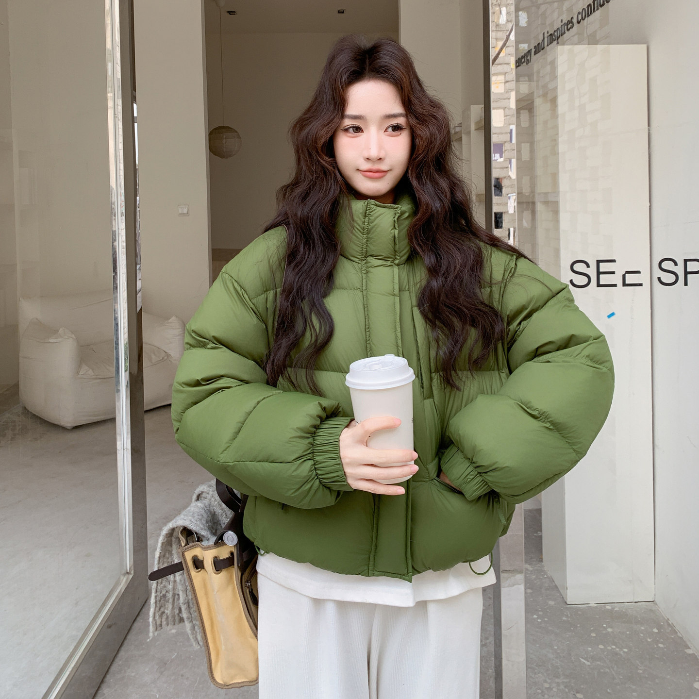 现货新款！绿色加厚短款羽绒服90白鸭绒159-565P275K418,女装羽绒服,浙宝159