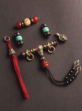 藏式文玩108佛珠配饰套装隔珠隔片三通全套diy金刚星月百香籽配件