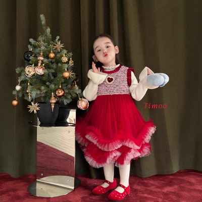 女童拜年服小香风蛋糕裙公主裙冬季冬款加厚保暖套装湖州织里童装