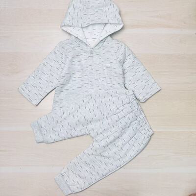 B81米乐熊表里纯棉连帽前开套装 秋冬款薄棉对开套装1028 A类