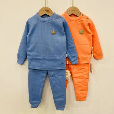 时尚针织加绒肩扣保暖内衣套装