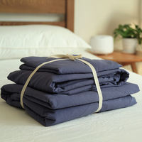 Japanese-style pure cotton washed cotton and linen four-piece set, simple and artistic plain color quilt cover, customizable double bed sheet and bedding thumbnail 5