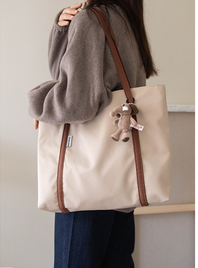 MOREGOOL 23/FW原创 咖色大象灰尼龙拼接 拉链款大容量单肩托特包